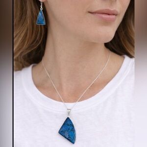 New Royal Blue Sea sediment jasper in Silver Jewelry Set Earrings and Pendant